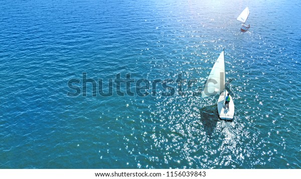 Aerial. Sailing sport background. Yachting in a calm.