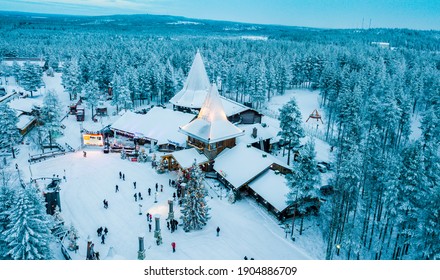 Aerial Santa Claus Holiday Village in Rovaniemi, Lapland during Winter - Shutterstock ID 1904886709
