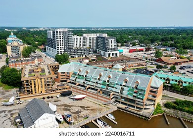 An aerial scene of the downtown of Oakville, Ontario, Canada