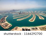 Aerial scene of a man made palm island in Dubai, United Arab Emirates. 