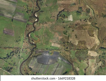 Aerial scenery of Nida river in Poland. Very large area visible. The orthophotomap created from the combination of many photos is in very high resolution