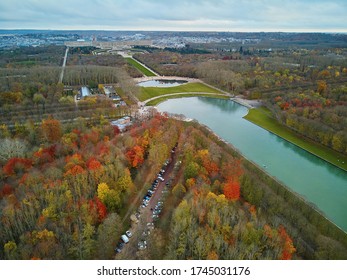 Aerial Scenic View Of Versailles Surroundings, Paris, France