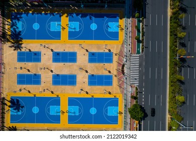 Aerial Shooting Outdoor Basketball Court