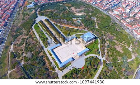 Aerial shot of Anitkabir - Mausoleum of Ataturk, Ankara Turkey. Is the mausoleum of Mustafa Kemal Ataturk, the leader of the Turkish War of Independence and the founder and first President of the Repu [[stock_photo]] © 