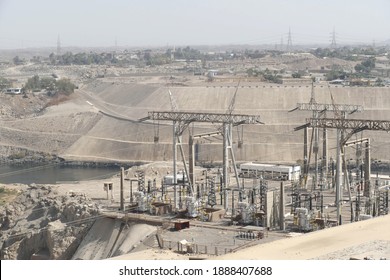 An Aerial Shot Of The Aswan Embankment Dam In Aswan, Egypt