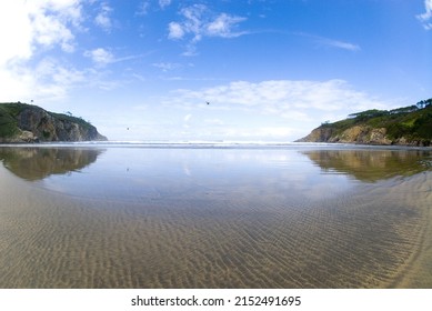 An Aerial Shot Of A Beautiful Sea In Asturias, Northern Spain