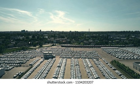 Aerial Shot Of Big New Car Warehouse