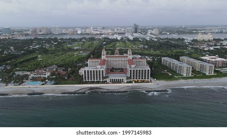 Aerial Shot Of The Breakers Hotel On Palm Beach Island. Cloudy Day.