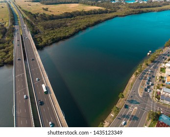 Aerial Shot Bridge Maroochy At The Sunshine Coast In Queensland, Australia