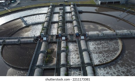 An Aerial Shot By A Drone Of The Wastewater Treatment Plant