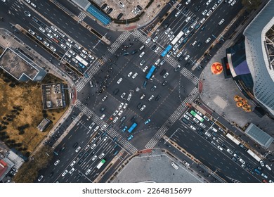Aerial shot of city intersections