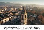 Aerial shot of the city of Terni Cathedral and cityscape. Umbria, Italy