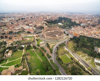 Aerial Shot Of The Colosseum In Rome, Italy