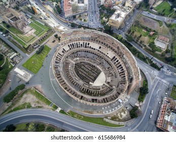 Aerial shot of the Colosseum in Rome, Italy