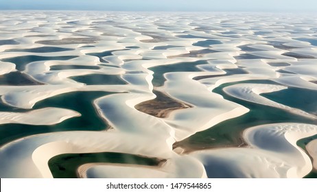 Aerial shot from Dunes and lakes in lençois maranhenses ( lencois ) - Maranhão - Brasil