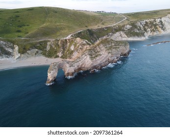 An Aerial Shot Of Durdle Door Dorset During The Day