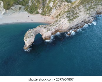 An Aerial Shot Of Durdle Door Dorset During The Day