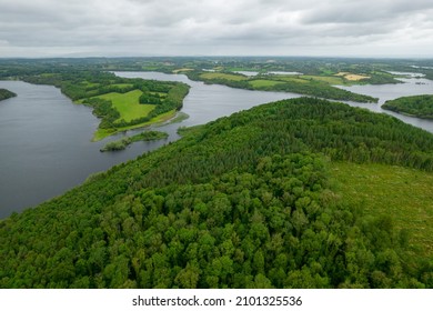 An aerial shot of a forest in Cavan, Ireland