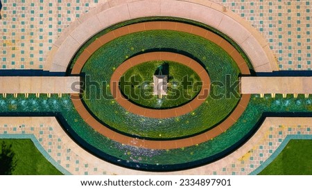 An aerial shot of a fountain at Simpson Plaza, Frisco, Texas