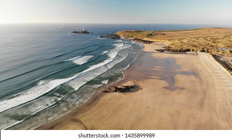 Aerial Shot Of Godrevy Beach, Cornwall