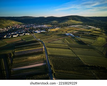 Aerial Shot Of Green Hills With Vineyards Near German Village Weinstadt Waiblingen Stuttgart