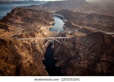 Aerial Shot of the Hoover Dam shot from a Helicopter