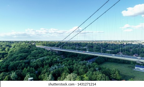 Aerial shot of Humber Bridge in Hull in June 2019.