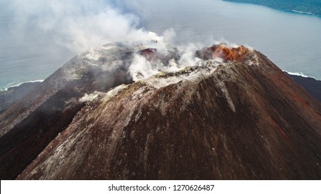 Aerial Shot Of Krakatoa (Anak Krakatau) Volcano Crater 19th Oct 2017