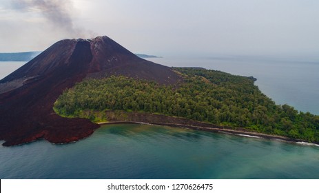 Aerial Shot Of Krakatoa Volcano (Anak Krakatau) Taken 19th Oct 2017