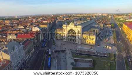 Aerial shot. The  main train station in Hungary - Budapest Keleti Train Station..