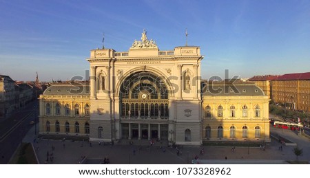 Aerial shot. The  main train station in Hungary - Budapest Keleti Train Station..