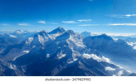 Aerial shot of Mount Everest and its surrounding peaks - Powered by Shutterstock