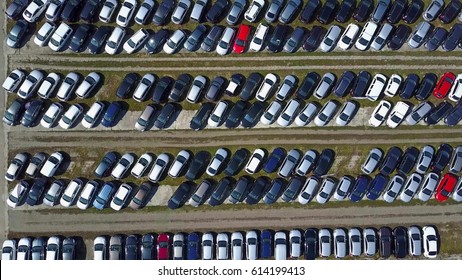 Aerial Shot Of New Car Parking, Top View