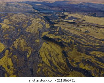 Aerial shot, Nice landscape of mountains and rivers with mossy field in iceland - Powered by Shutterstock