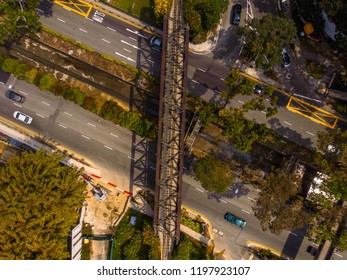 Aerial Shot Of Old Bukit Timah Railway Bridge Along Bukit Timah Road.