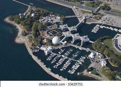 An Aerial Shot Of Ontario Place In Toronto, Canada.