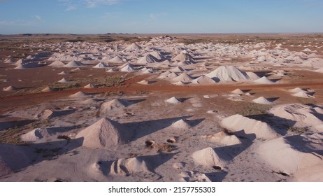 an aerial shot of opal mine tailings at coober pedy in outback south australia