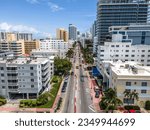 Aerial shot over Collins Ave in Miami Beach