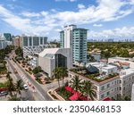 Aerial shot over Collins Ave in Miami Beach