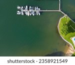 An aerial shot of a picturesque harbor on Lake Norman in Cornelius, North Carolina
