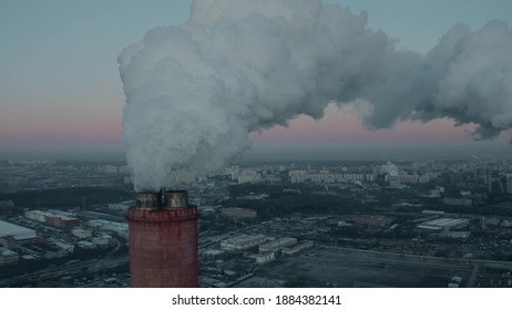 Aerial Shot Of A Polluting Smoke Stack