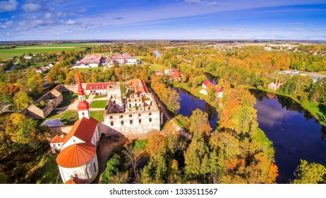 Aerial shot of the Poltsamaa castle with trees surrounding the castle one of the tourists destinations in Estonia - Shutterstock ID 1333511567