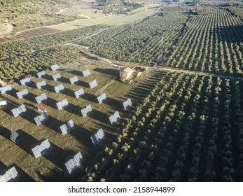 An Aerial Shot Of Solar Panels In A Rural Zone In Spain