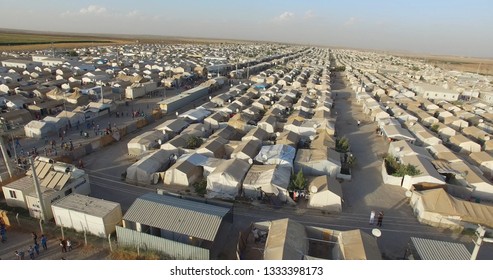 Aerial shot of  syrian refugees camp in Sanliurfa, Turkey.