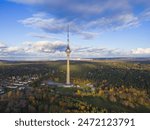 Aerial shot of the Tallinn TV Tower at autumn

