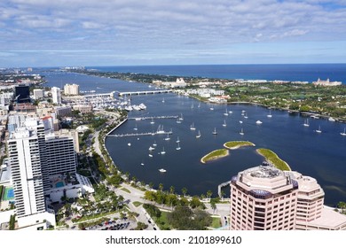 The Aerial Shot Of The Tropical City West Palm Beach, Fl