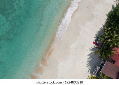 aerial shot of tropical paradise beach with no people on it