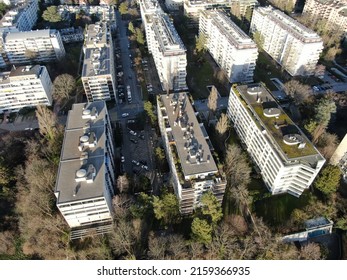 An Aerial Shot Of An Upscale Neighborhood With Apartment Buildings In Geneva In Switzerland