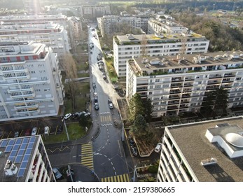 An Aerial Shot Of An Upscale Neighborhood With Apartment Buildings In Geneva In Switzerland