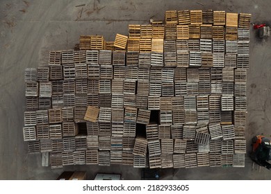 Aerial Shot Of Wooden Palette Pile